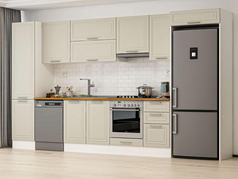 Alvinka 385X222 Cm Klasik Mebran Mutfak Dolabı Beyaz Beyaz Mbb-E90B50S45-1