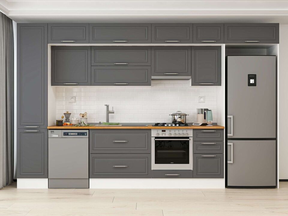 Alvinka 380X240 Cm Klasik Mebran Mutfak Dolabı Mbb-E90B45S45-1 Mebran | Antrasit - Mdf