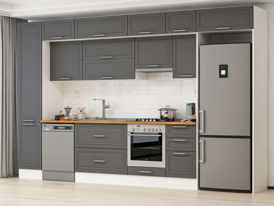 Alvinka 380X240 Cm Klasik Mebran Mutfak Dolabı Mbb-E90B45S45-1 Mebran | Antrasit - Mdf