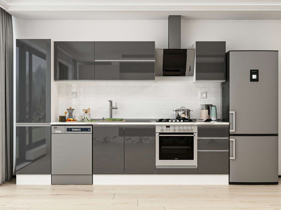 Alvinka 295X210 Cm High Gloss Mutfak Dolabı Mb-E80B50S45-2 High Gloss | Antrasit - Mdf
