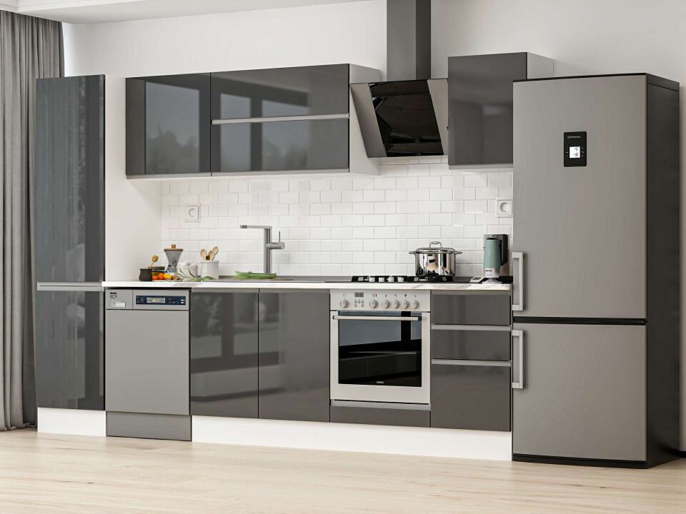 Alvinka 295X210 Cm High Gloss Mutfak Dolabı Mb-E80B50S45-2 High Gloss | Antrasit - Mdf