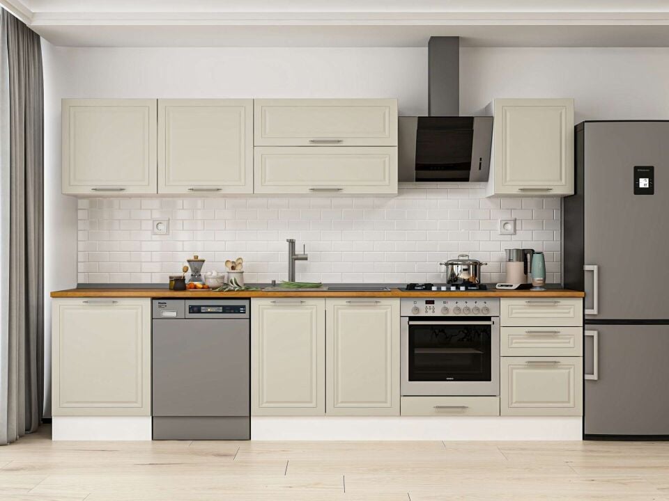 Alvinka 310X210 Cm Klasik Mebran Mutfak Dolabı M-E80S60S50-2 Mebran | Kumtaşı - Mdf