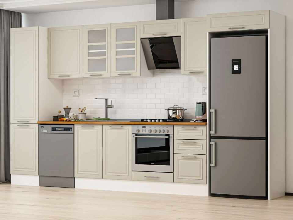 Alvinka 385X222 Cm Klasik Mebran Mutfak Dolabı Beyaz Beyaz Mbb-E90B50S45-3