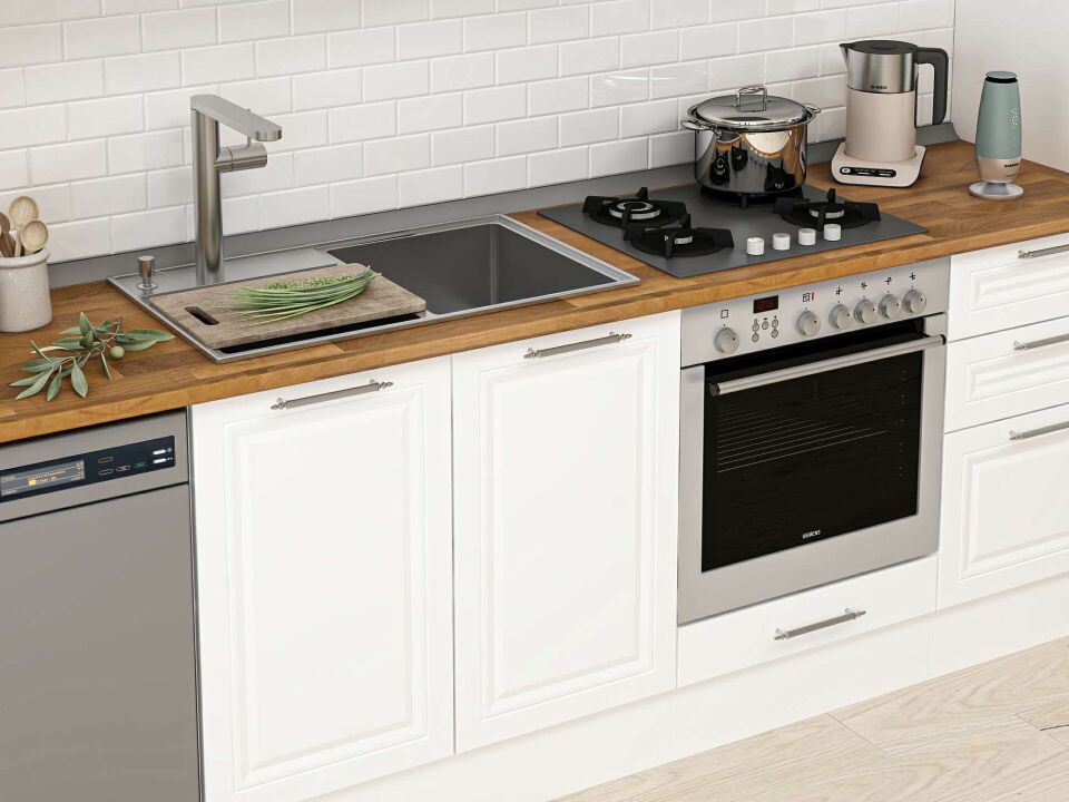 Alvinka 390X222 Cm Klasik Mebran Mutfak Dolabı Beyaz Beyaz Mbb-E90B50S50-1