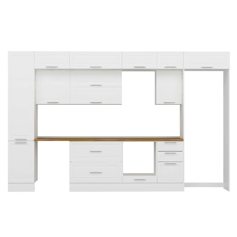 Alvinka 380X240 Cm Klasik Mebran Mutfak Dolabı Mbb-E90B45S45-2 Mebran | Beyaz - Suntalam