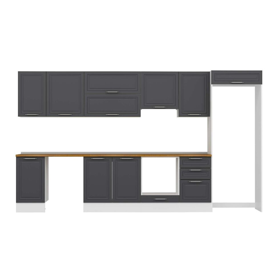 Alvinka 375X222 Cm Klasik Mebran Mutfak Dolabı Mb-E80S45S50-1 Mebran | Antrasit - Mdf
