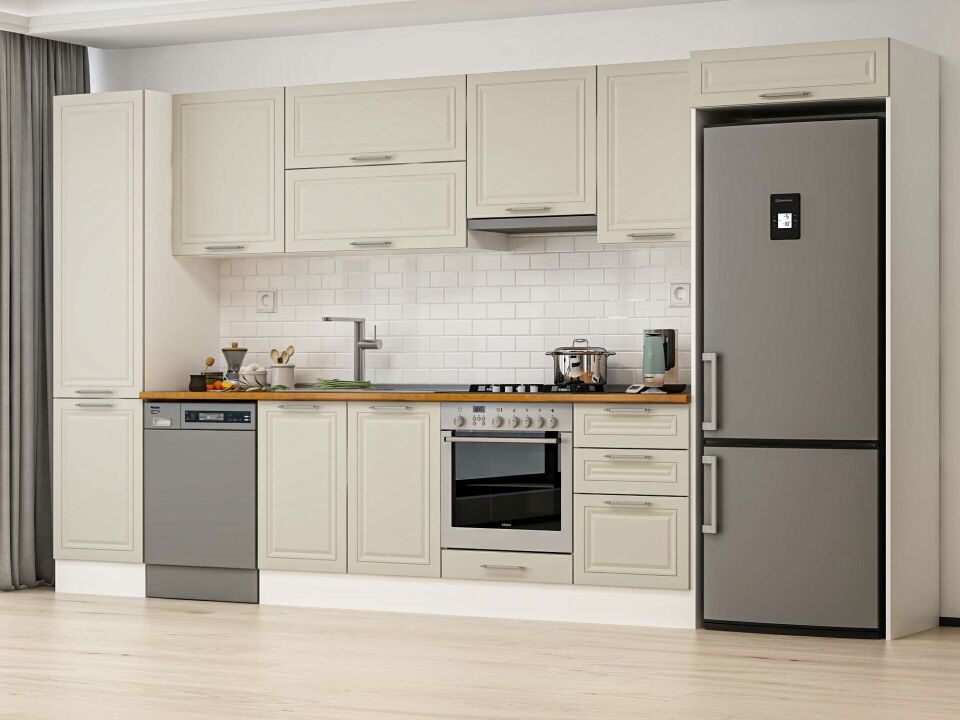 Alvinka 390X222 Cm Klasik Mebran Mutfak Dolabı Beyaz Beyaz Mbb-E90B50S50-1