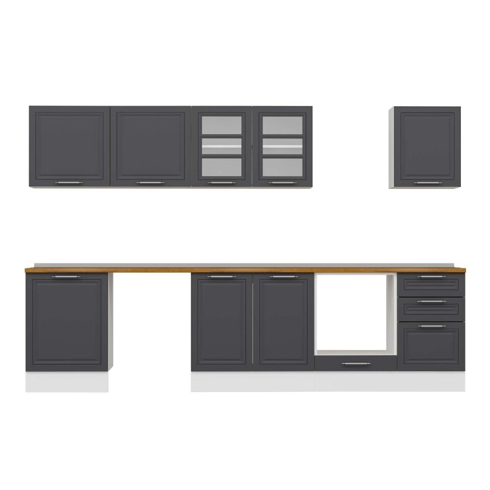 Alvinka 310X210 Cm Klasik Mebran Mutfak Dolabı M-E80S60S50-3 Mebran | Antrasit - Suntalam