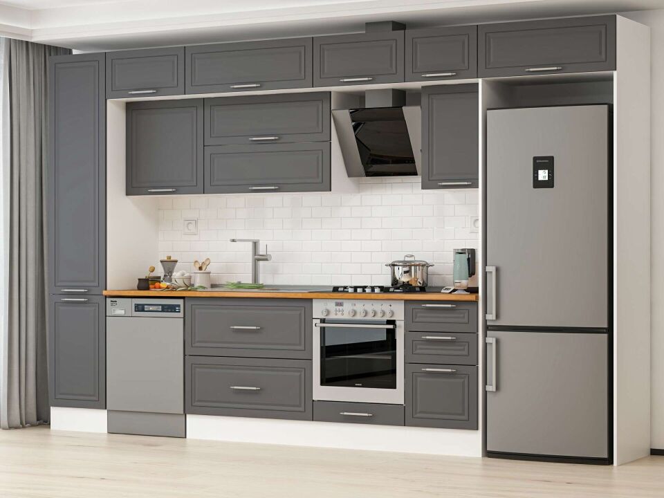Alvinka 380X240 Cm Klasik Mebran Mutfak Dolabı Mbb-E90B45S45-2 Mebran | Antrasit - Suntalam