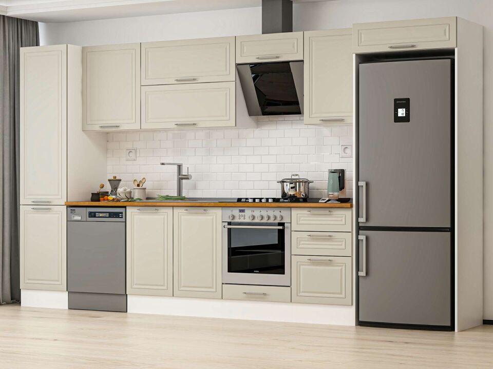 Alvinka 390X222 Cm Klasik Mebran Mutfak Dolabı Beyaz Beyaz Mbb-E90B50S50-2