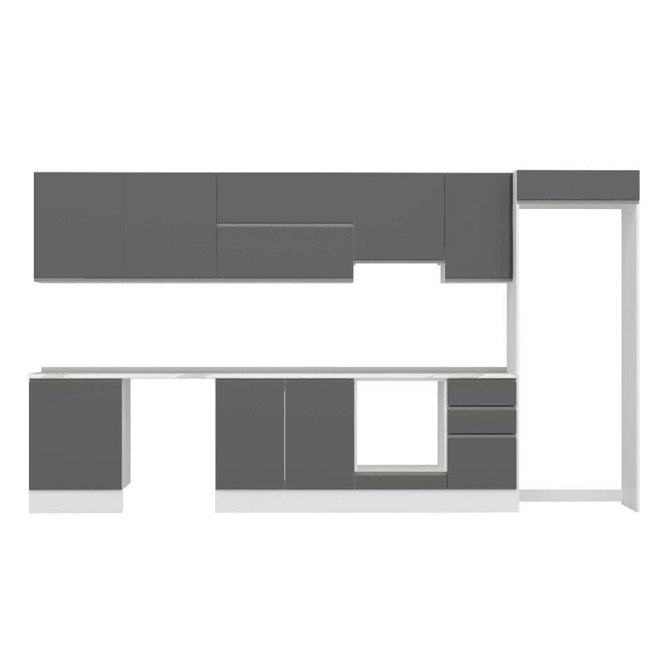 Alvinka 395X222 Cm High Gloss Mutfak Dolabı Mb-E90S60S45-1 High Gloss | Antrasit - Suntalam
