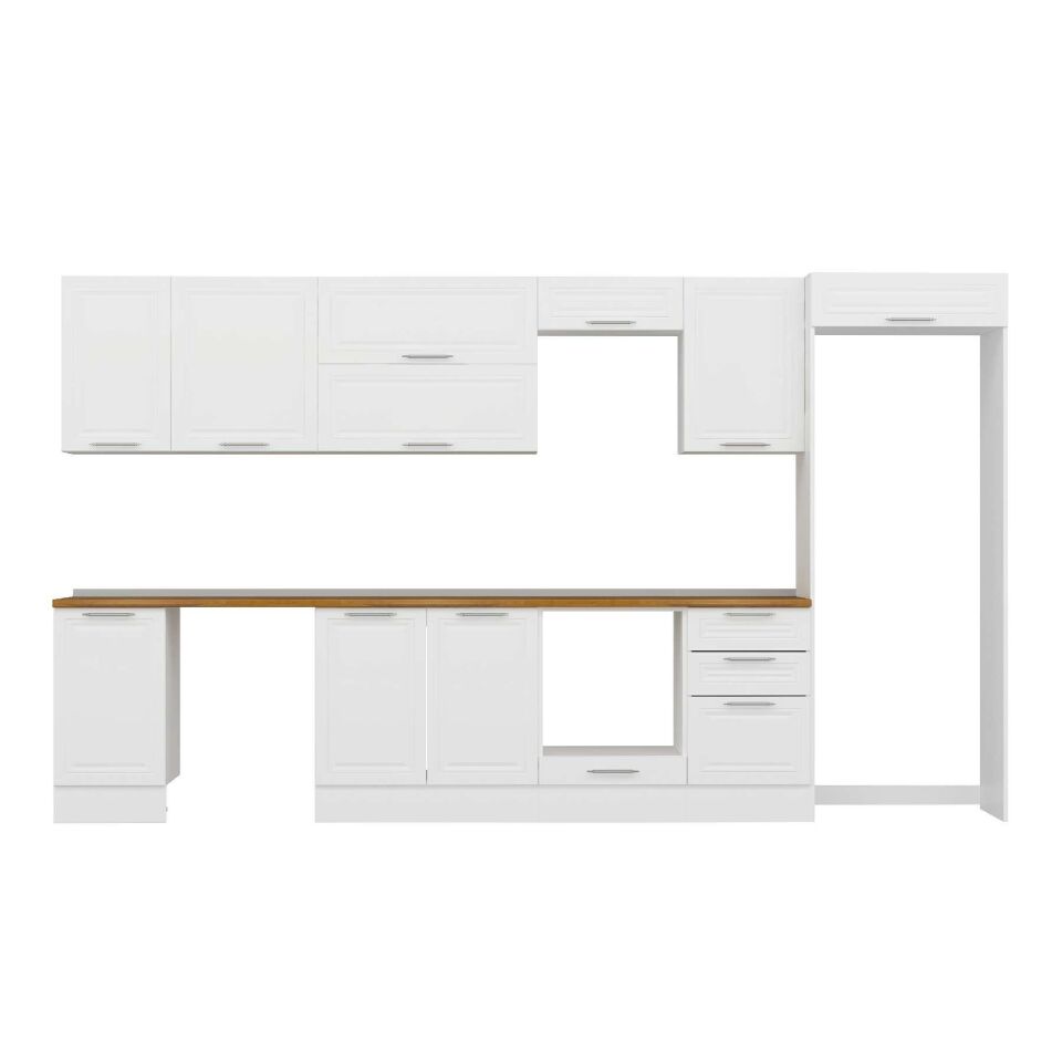Alvinka 375X222 Cm Klasik Mebran Mutfak Dolabı Mb-E80S45S50-2 Mebran | Beyaz - Suntalam