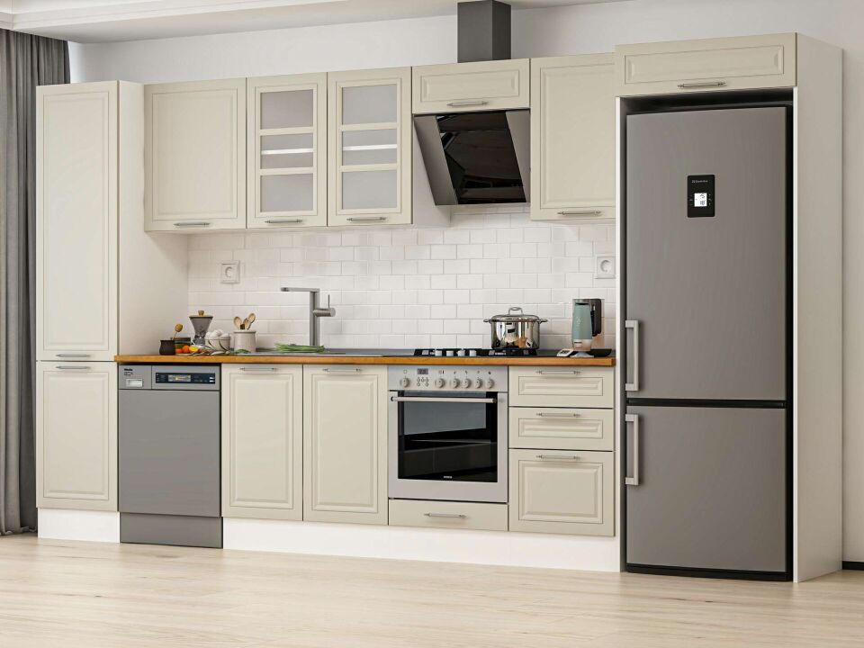 Alvinka 390X222 Cm Klasik Mebran Mutfak Dolabı Beyaz Beyaz Mbb-E90B50S50-3