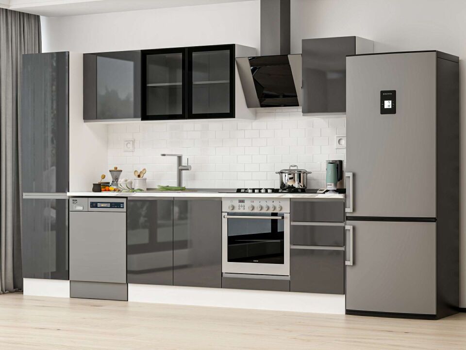 Alvinka 295X210 Cm High Gloss Mutfak Dolabı Mb-E80B50S45-3 High Gloss | Antrasit - Mdf