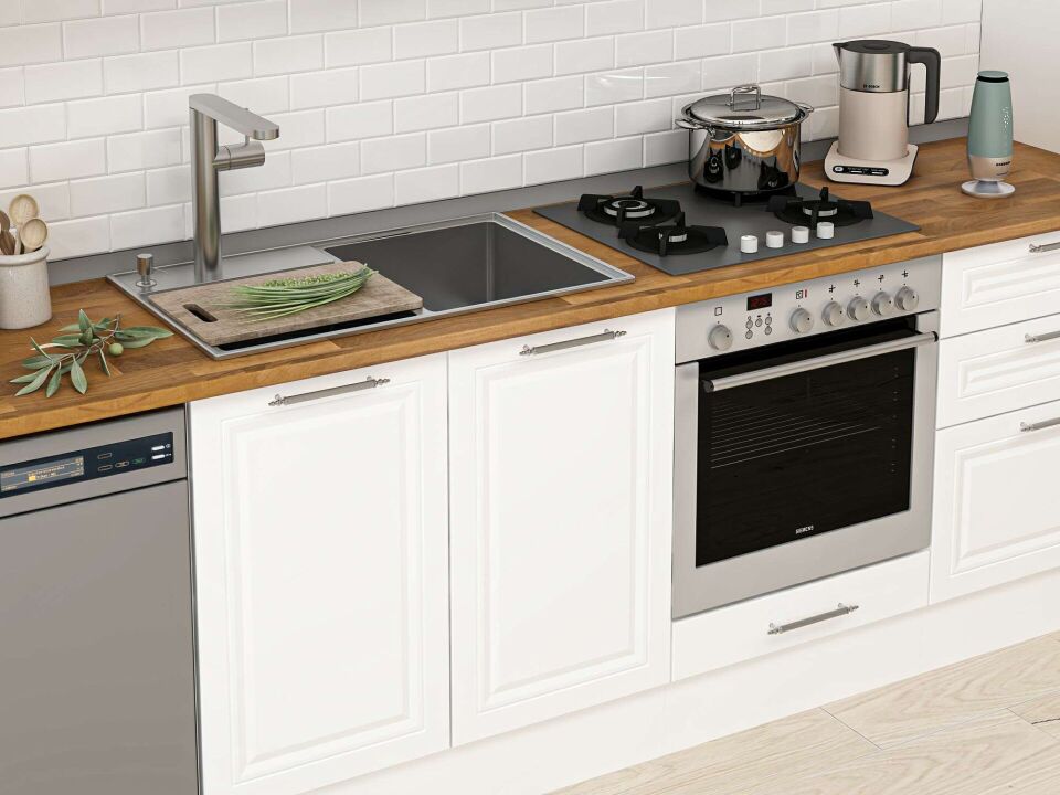 Alvinka 400X222 Cm Klasik Mebran Mutfak Dolabı Beyaz Beyaz Mbb-E90B50S60-1