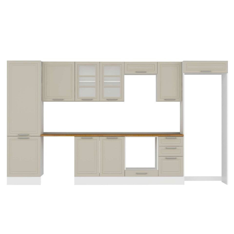 Alvinka 395X222 Cm Klasik Mebran Mutfak Dolabı Mbb-E90B60S45-3 Mebran | Kumtaşı - Mdf