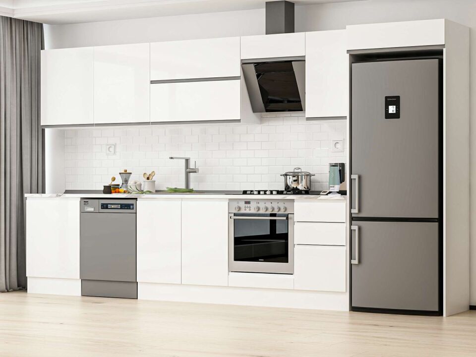 Alvinka 395X222 Cm High Gloss Mutfak Dolabı Mb-E90S60S45-2 High Gloss | Beyaz - Suntalam