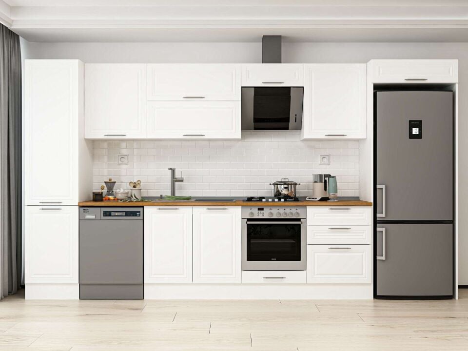Alvinka 400X222 Cm Klasik Mebran Mutfak Dolabı Beyaz Beyaz Mbb-E90B50S60-2