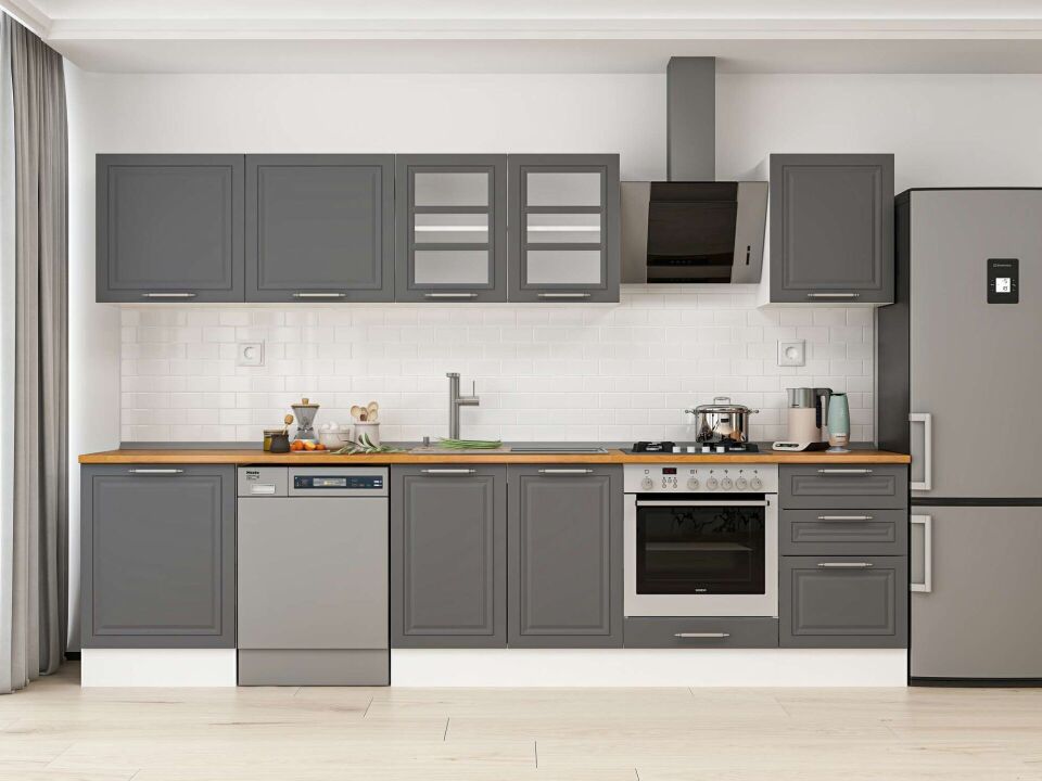 Alvinka 310X210 Cm Klasik Mebran Mutfak Dolabı M-E80S60S50-3 Mebran | Antrasit - Mdf