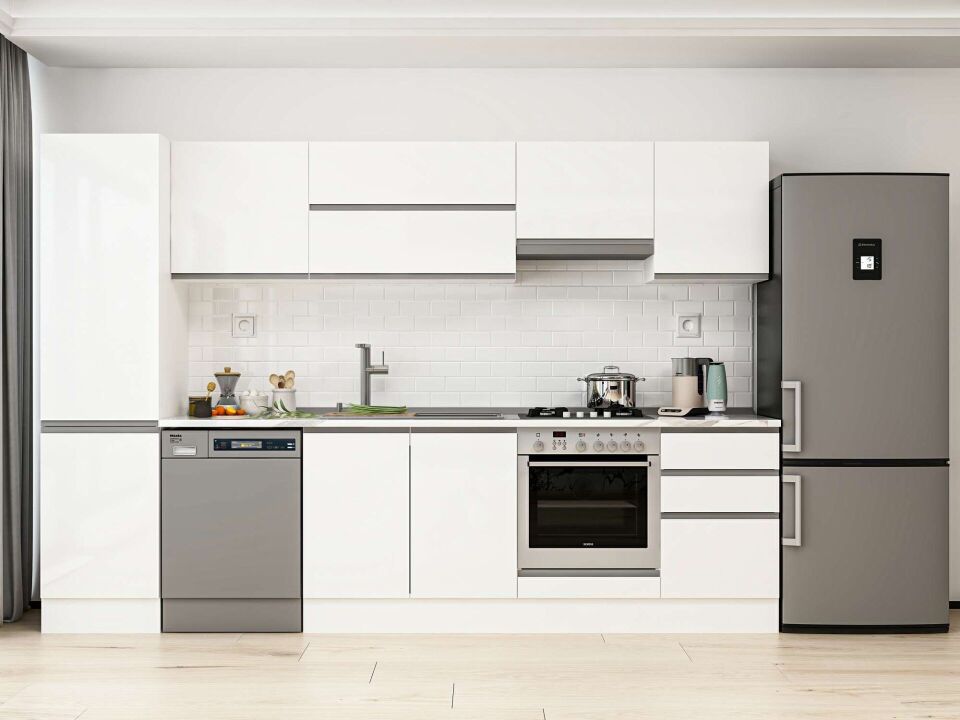 Alvinka 300X210 Cm High Gloss Mutfak Dolabı Mb-E80B50S50-1 High Gloss | Beyaz - Mdf