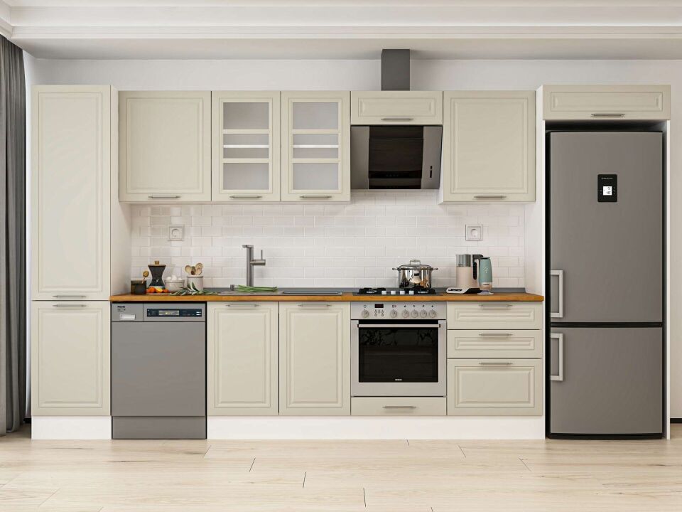 Alvinka 400X222 Cm Klasik Mebran Mutfak Dolabı Beyaz Beyaz Mbb-E90B50S60-3