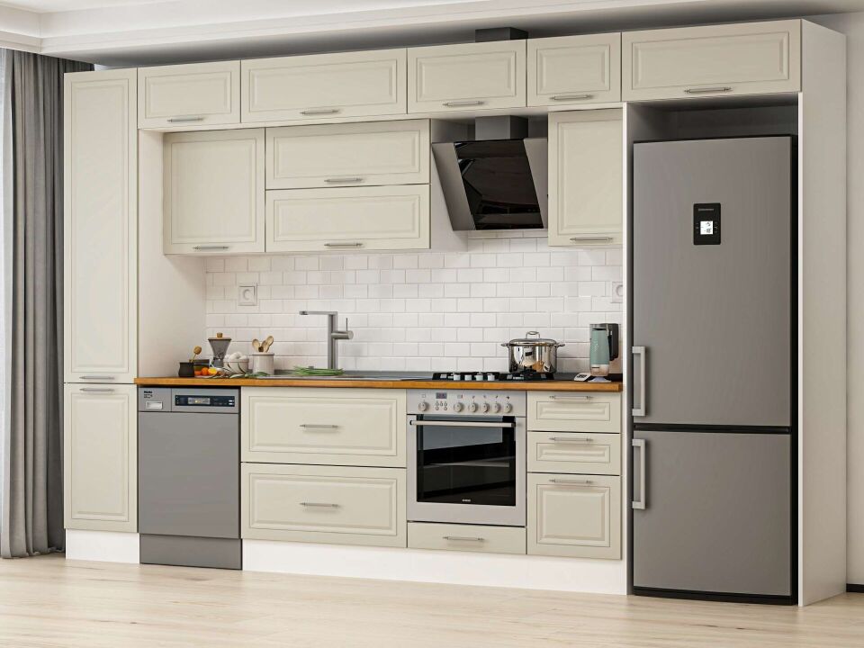 Alvinka 380X240 Cm Klasik Mebran Mutfak Dolabı Mbb-E90B45S45-2 Mebran | Kumtaşı - Mdf