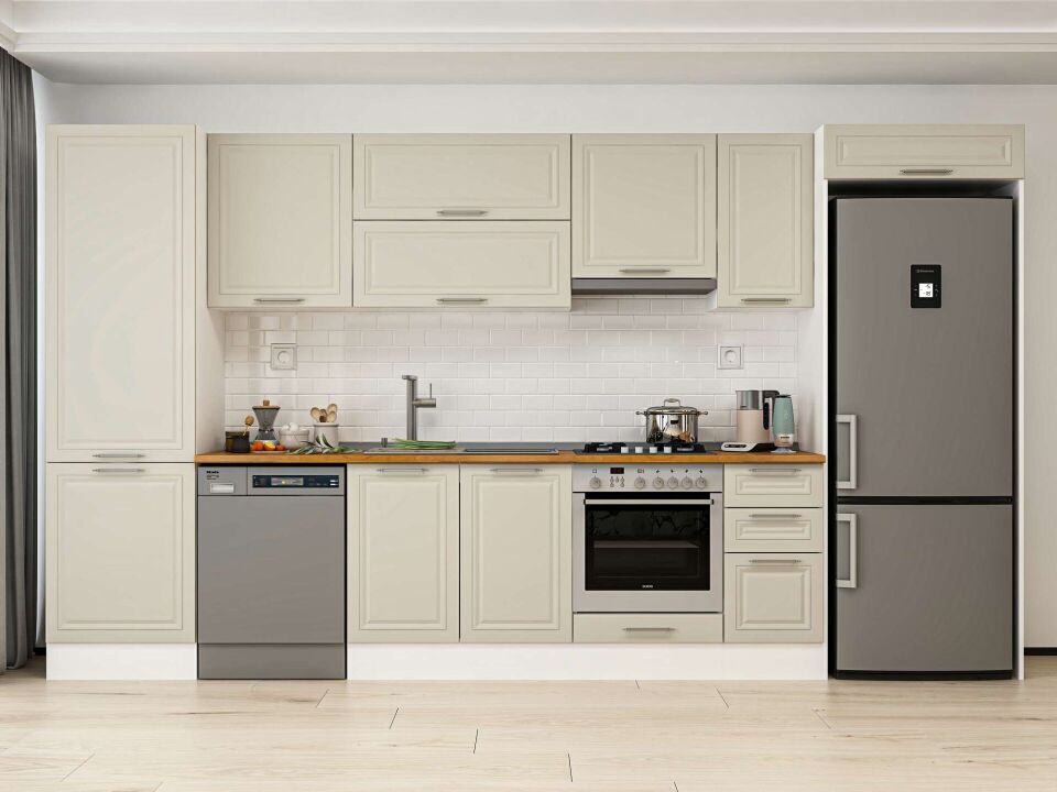 Alvinka 390X222 Cm Klasik Mebran Mutfak Dolabı Beyaz Beyaz Mbb-E90B60S40-1
