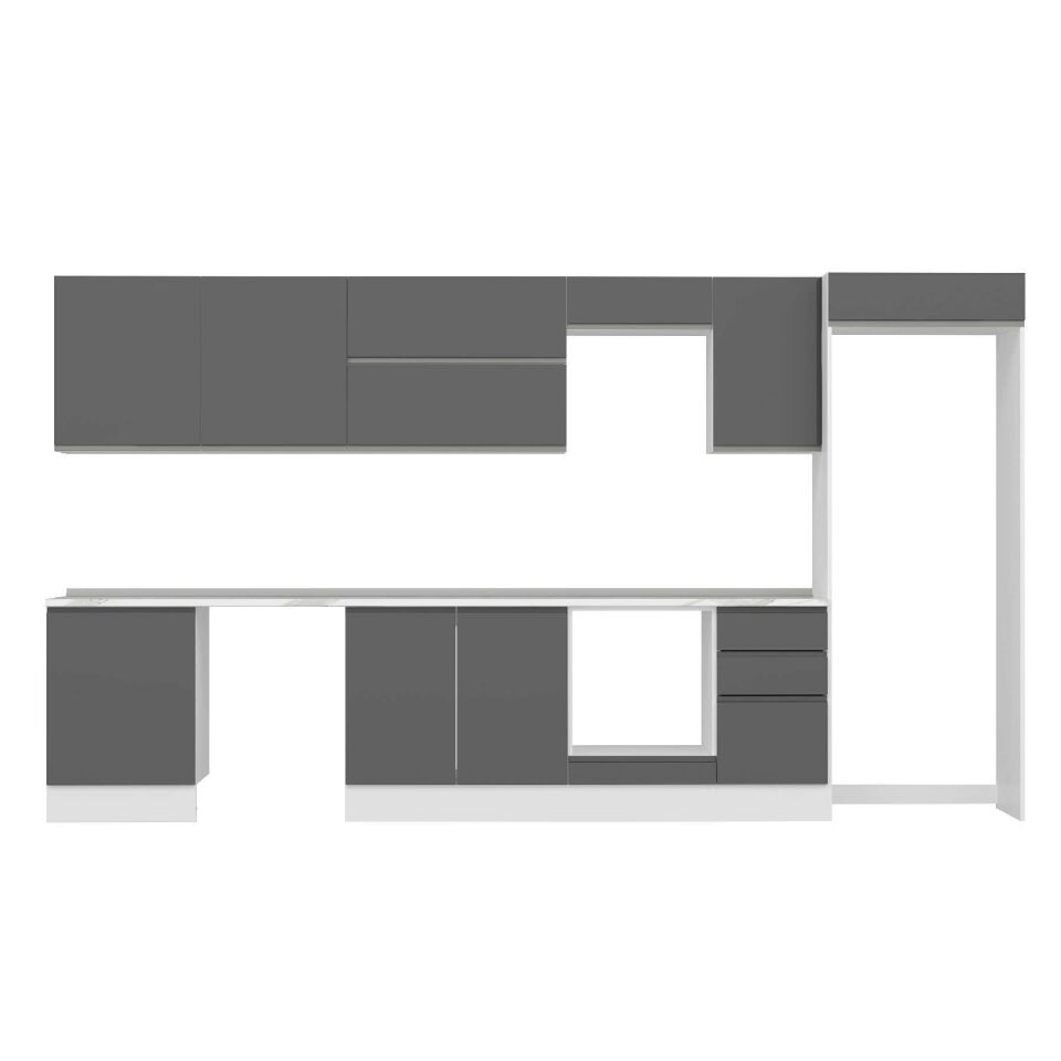 Alvinka 395X222 Cm High Gloss Mutfak Dolabı Mb-E90S60S45-2 High Gloss | Antrasit - Mdf