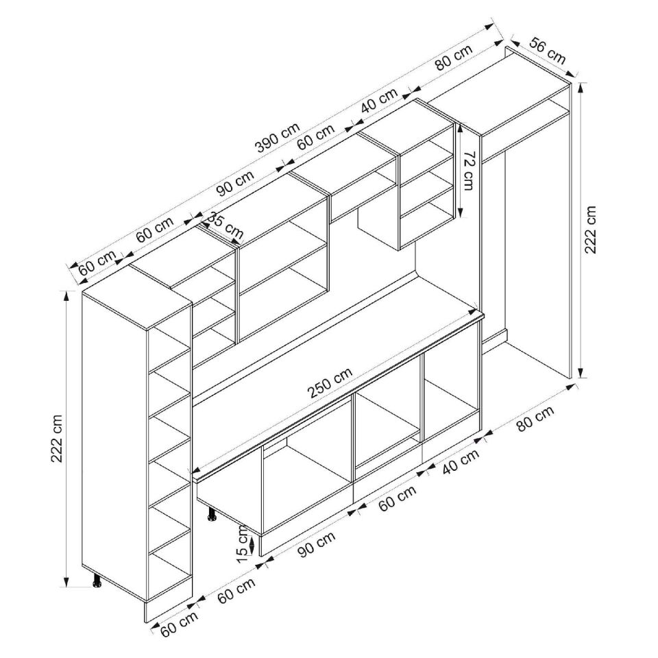 Alvinka 390X222 Cm Klasik Mebran Mutfak Dolabı Beyaz Beyaz Mbb-E90B60S40-2