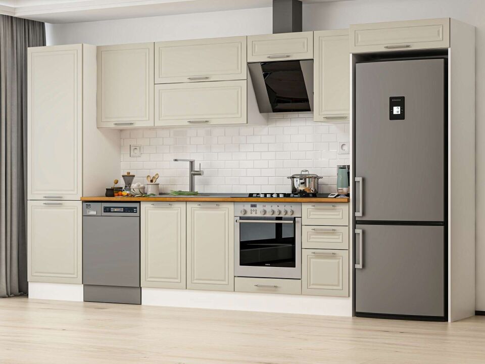 Alvinka 390X222 Cm Klasik Mebran Mutfak Dolabı Beyaz Beyaz Mbb-E90B60S40-2