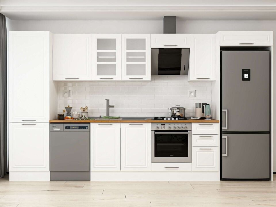Alvinka 390X222 Cm Klasik Mebran Mutfak Dolabı Beyaz Beyaz Mbb-E90B60S40-3