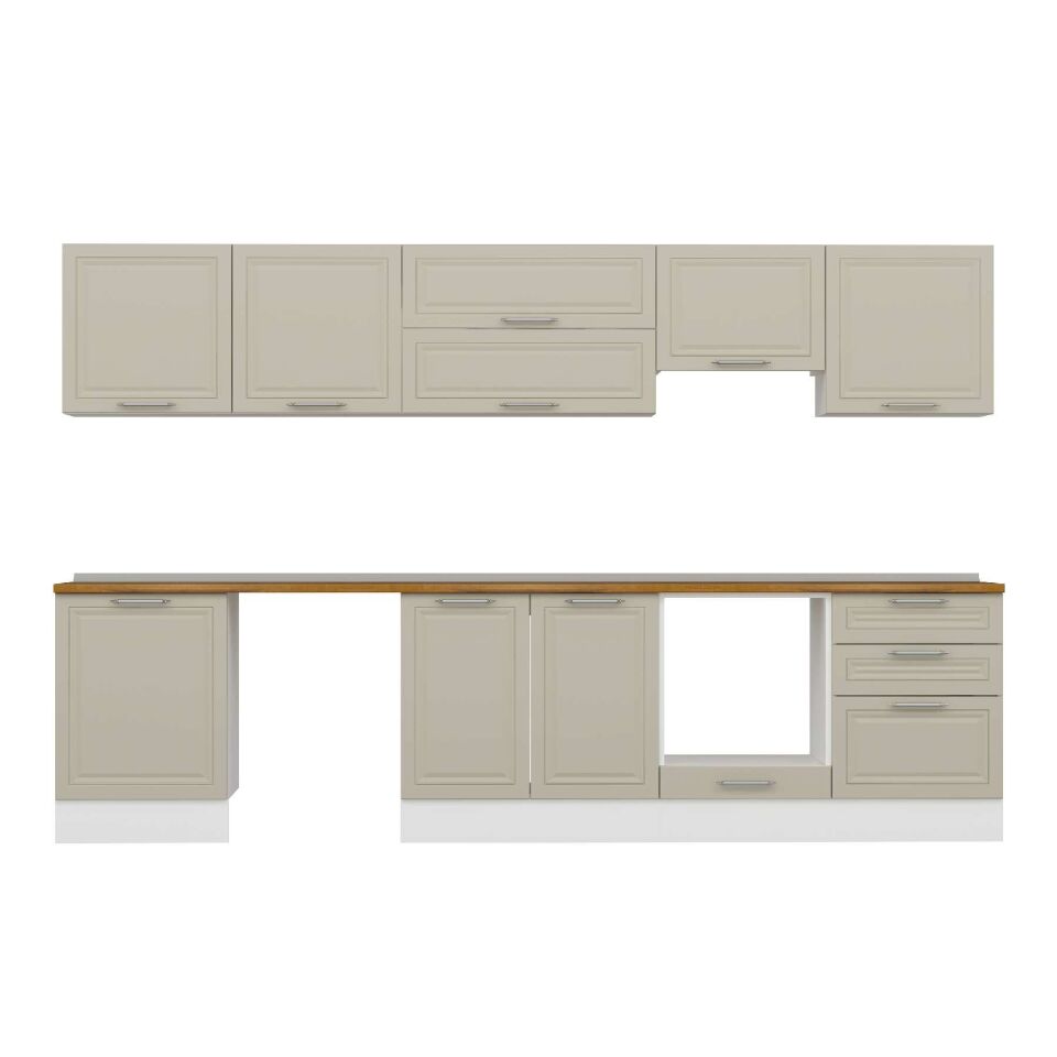 Alvinka 320X210 Cm Klasik Mebran Mutfak Dolabı M-E80S60S60-1 Mebran | Kumtaşı - Suntalam
