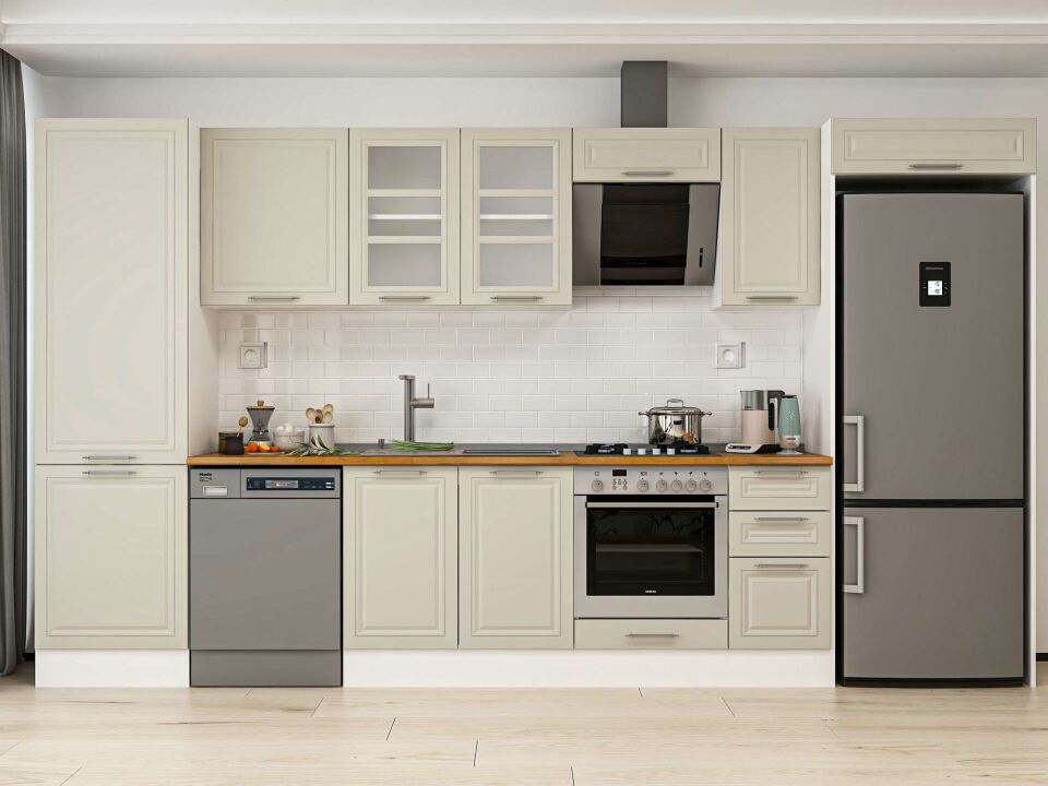 Alvinka 390X222 Cm Klasik Mebran Mutfak Dolabı Beyaz Beyaz Mbb-E90B60S40-3