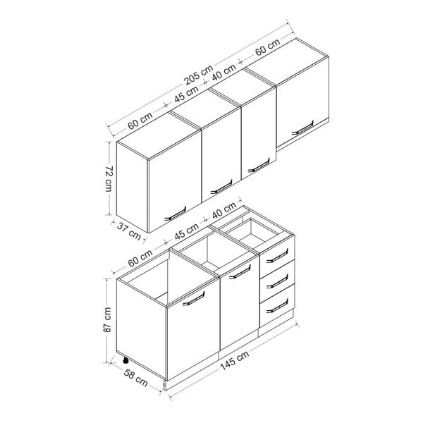 Minar 205 Cm Mutfak Dolabı Beyaz Antrasit 205-A4