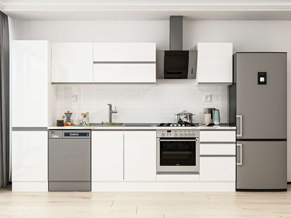 Alvinka 300X210 Cm High Gloss Mutfak Dolabı Mb-E80B50S50-2 High Gloss | Beyaz - Mdf