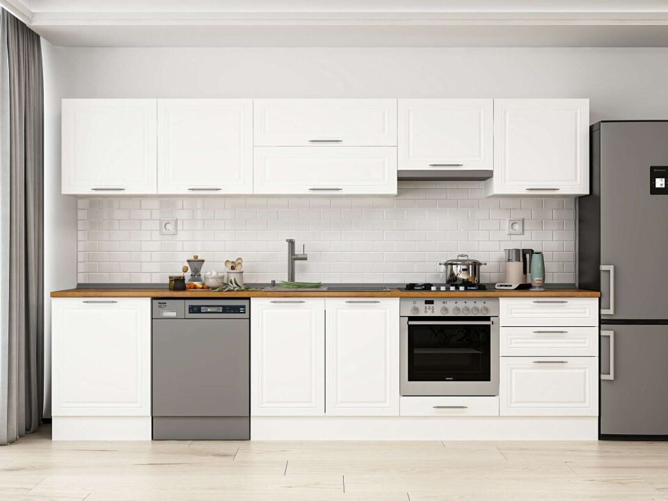 Alvinka 320X210 Cm Klasik Mebran Mutfak Dolabı M-E80S60S60-1 Mebran | Beyaz - Mdf