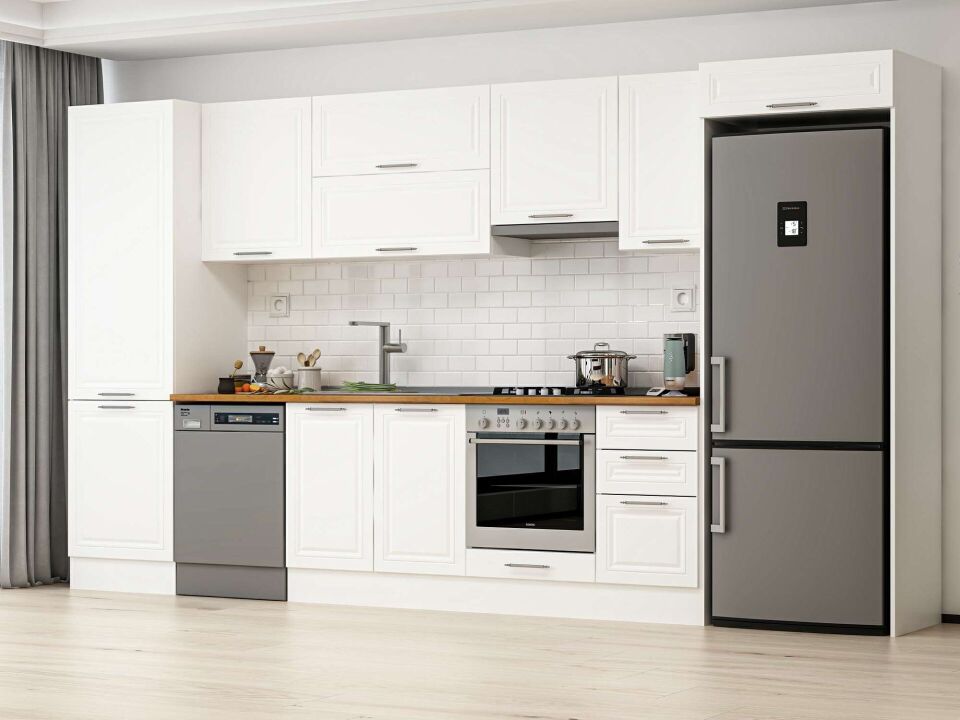Alvinka 395X222 Cm Klasik Mebran Mutfak Dolabı Beyaz Beyaz Mbb-E90B60S45-1
