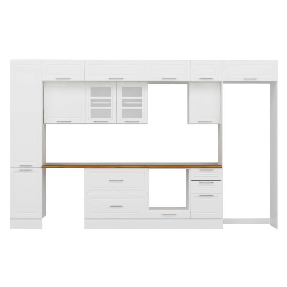 Alvinka 380X240 Cm Klasik Mebran Mutfak Dolabı Mbb-E90B45S45-3 Mebran | Beyaz - Mdf