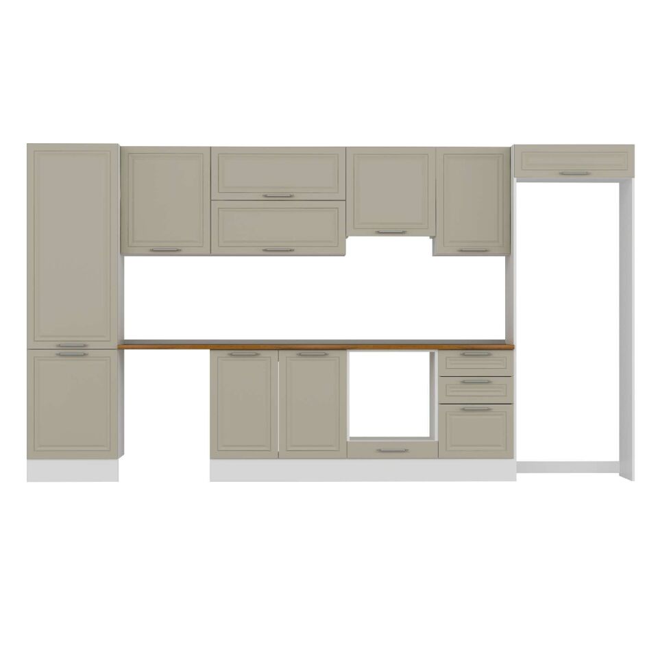 Alvinka 400X222 Cm Klasik Mebran Mutfak Dolabı Mbb-E90B60S50-1 Mebran | Kumtaşı - Mdf