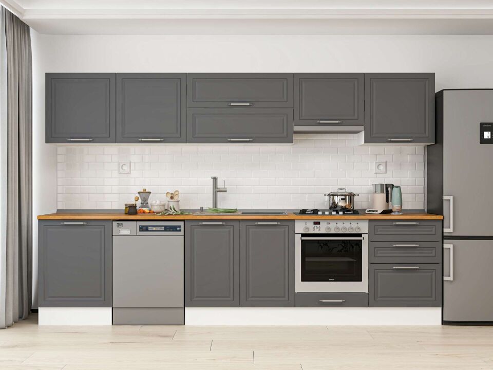 Alvinka 320X210 Cm Klasik Mebran Mutfak Dolabı M-E80S60S60-1 Mebran | Antrasit - Mdf