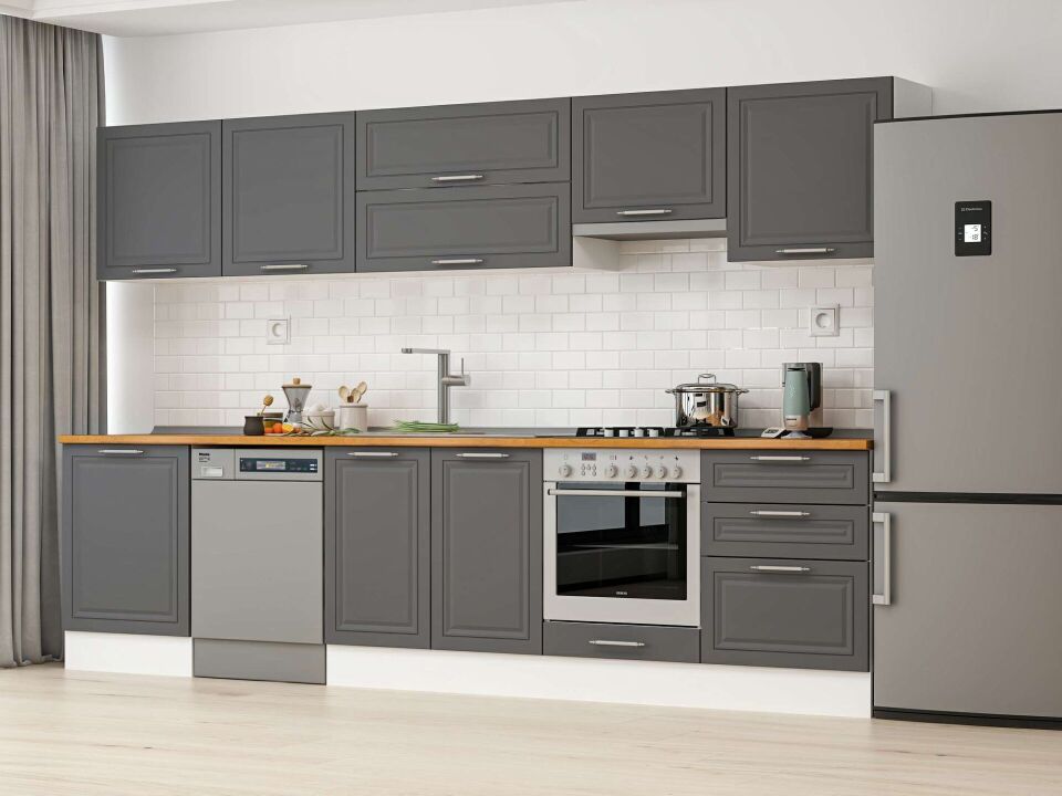 Alvinka 320X210 Cm Klasik Mebran Mutfak Dolabı M-E80S60S60-1 Mebran | Antrasit - Mdf