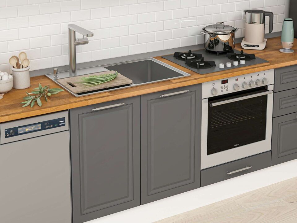 Alvinka 320X210 Cm Klasik Mebran Mutfak Dolabı M-E80S60S60-1 Mebran | Antrasit - Mdf
