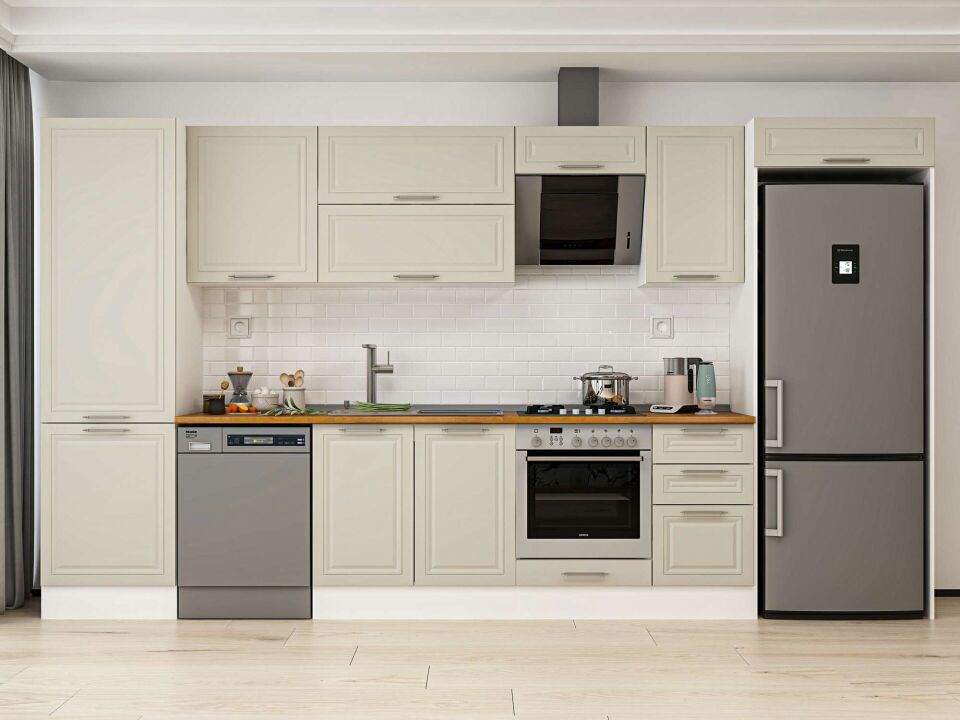 Alvinka 395X222 Cm Klasik Mebran Mutfak Dolabı Beyaz Beyaz Mbb-E90B60S45-2