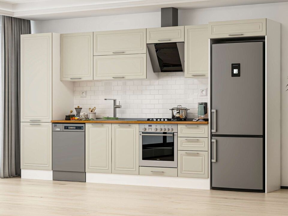 Alvinka 395X222 Cm Klasik Mebran Mutfak Dolabı Beyaz Beyaz Mbb-E90B60S45-2
