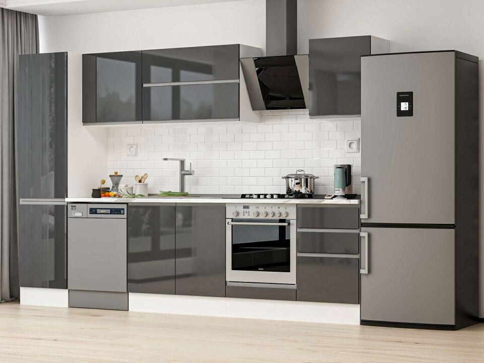 Alvinka 300X210 Cm High Gloss Mutfak Dolabı Mb-E80B50S50-2 High Gloss | Antrasit - Mdf