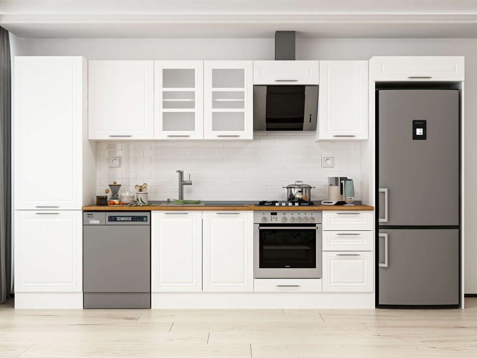 Alvinka 395X222 Cm Klasik Mebran Mutfak Dolabı Beyaz Beyaz Mbb-E90B60S45-3