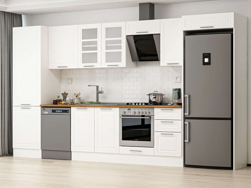 Alvinka 395X222 Cm Klasik Mebran Mutfak Dolabı Beyaz Beyaz Mbb-E90B60S45-3
