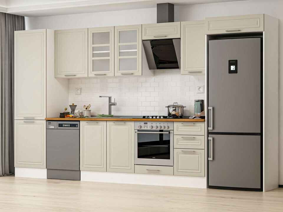 Alvinka 395X222 Cm Klasik Mebran Mutfak Dolabı Beyaz Beyaz Mbb-E90B60S45-3
