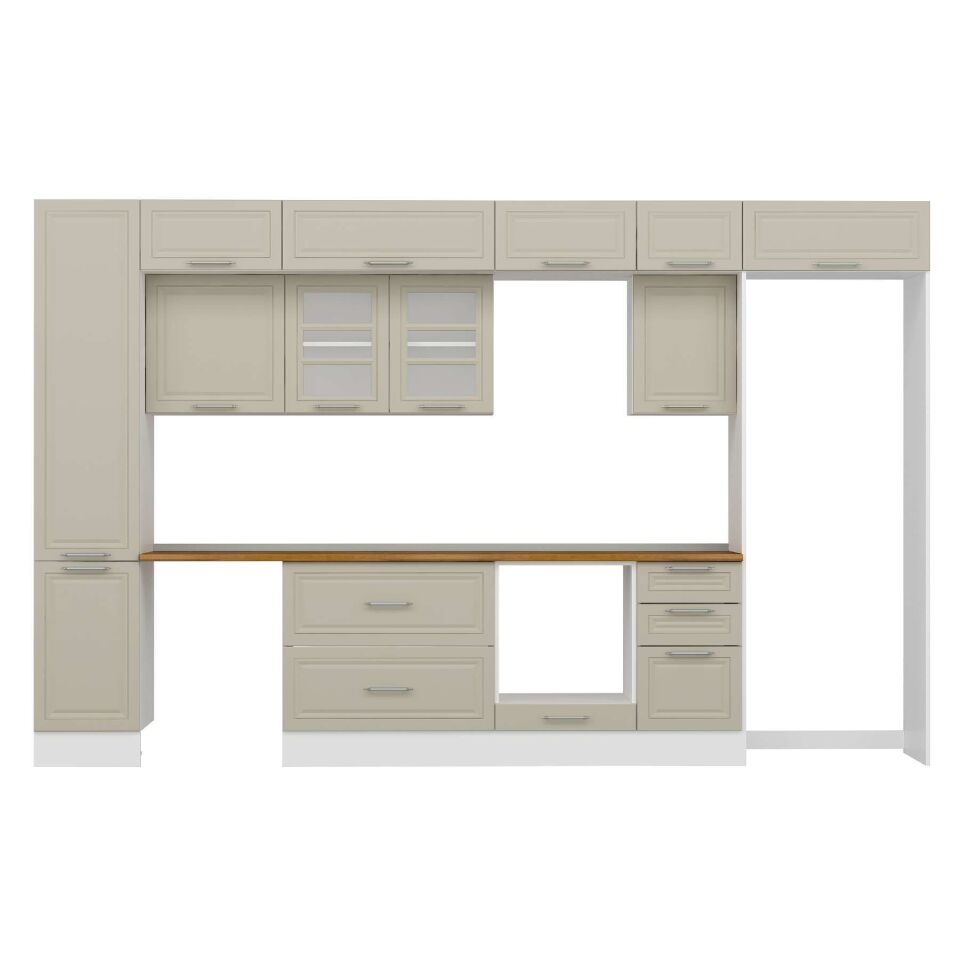Alvinka 380X240 Cm Klasik Mebran Mutfak Dolabı Mbb-E90B45S45-3 Mebran | Kumtaşı - Mdf