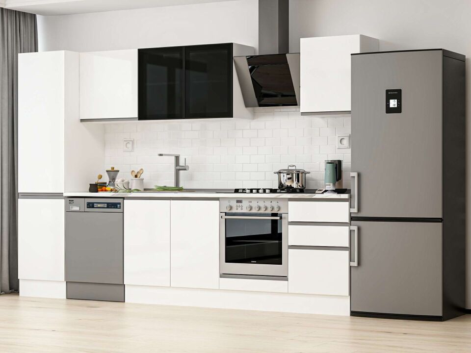 Alvinka 300X210 Cm High Gloss Mutfak Dolabı Mb-E80B50S50-3 High Gloss | Beyaz - Suntalam